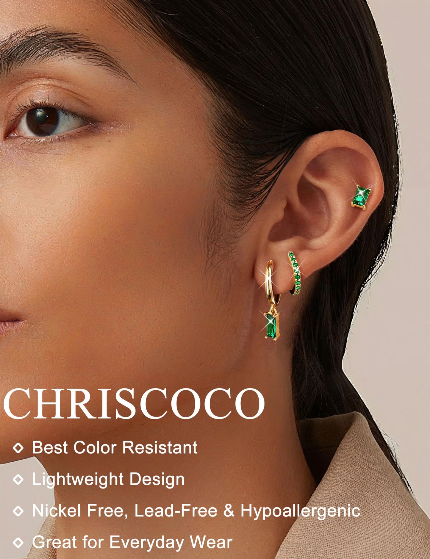 Chriscoco 3 Paia Orecchini Donna Oro Placcato 14K Acciaio Chirurgico Piccoli Orecchini Cerchio Argento Anallergici Set Piercing Orecchio