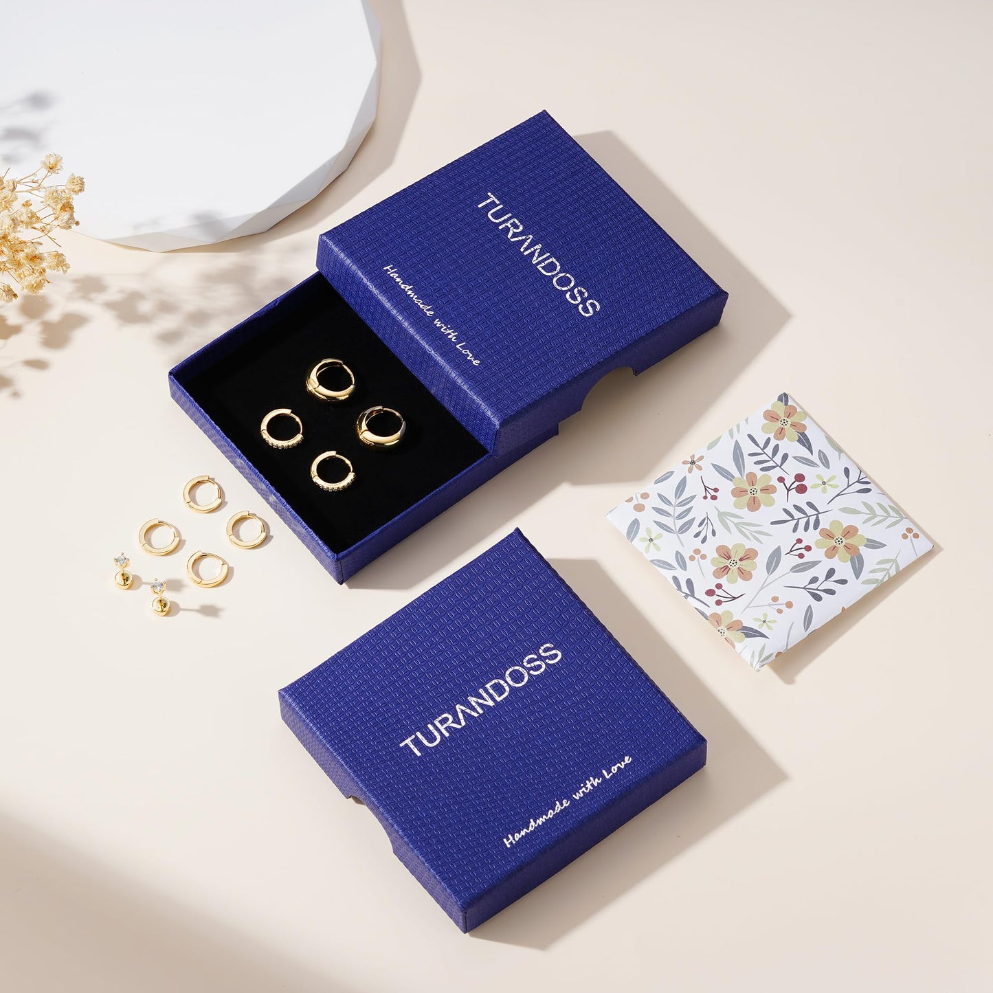 Turandoss 5 paia di orecchini a cerchio in argento e oro, da donna, ipoallergenici, in acciaio chirurgico 316L, con retro piatto, orecchini a perno per elice, trago, conchiglia, daith, cartilagine