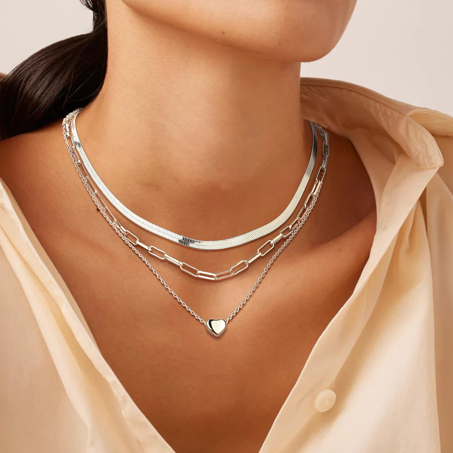 ADRAMATA 3Pcs Collana Donna Acciaio Inossidabile Collana Placcato Oro 14K Impilabile Collana Girocollo Set Collana Pendenti Regolabili Collana Croce/Moneta/Cuore Catena Argento Collane Oro Donna
