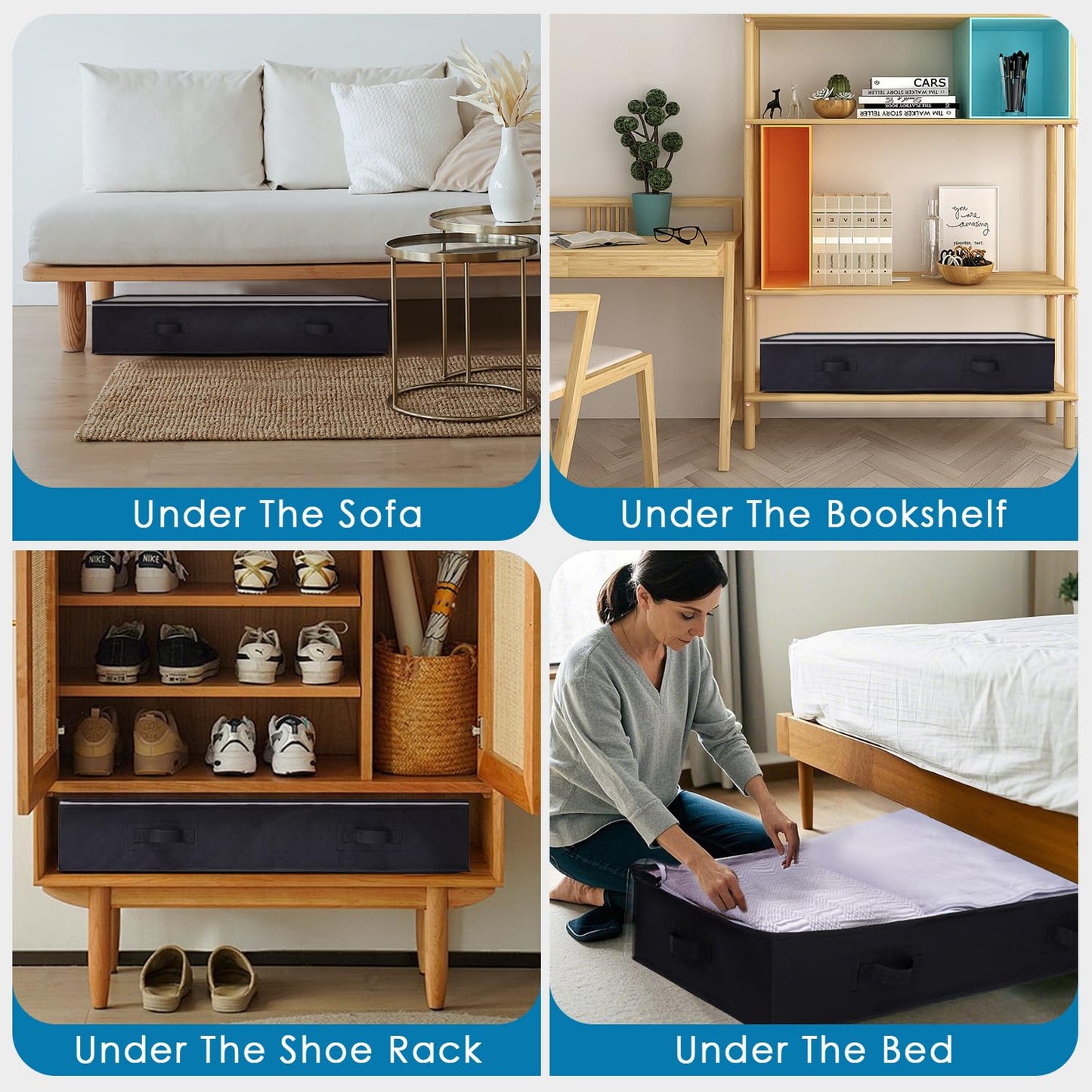 4 Pezzi Contenitore Sottoletto Pieghevole, Traspirante Scatole per Armadio con Manico, Contenitori per Vestiti sotto Il Letto, Organizzatore per Armadio Trapunte Coperte Biancheria da Letto